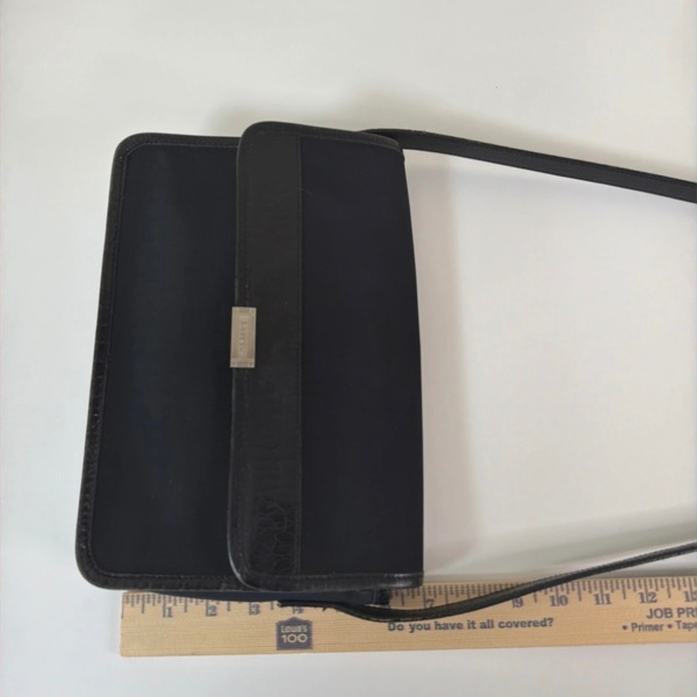 Lauren Ralph Lauren Black Nylon Croc Trim Crossbody Flap Bag Silver Logo Plaque - Picture 6 of 15